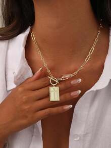 Gold/Sliver Cross Pendant Necklace For Women Chunky Cross Necklace Toggle Clasp Paperclip Chain Dainty Charm Necklace For Women Fashion Religious Simple Jewelry Gift - Square Cross - View 2