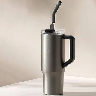 Xiaomi 1升大容量不锈钢保温杯，带吸管盖，持久保冷，金属灰色