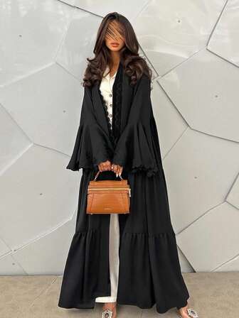 Nueva bata de unicolor con mangas acampanadas y bordado, con pañuelo para la cabeza