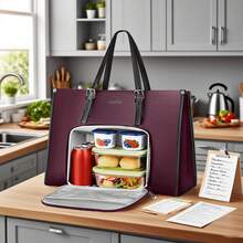 MATEIN 15.6 Inch Lunch Tote Bag For Women, Work Bag With Insulated Lunch Compartment, Convertible Lightweight Laptop Tote Bag For Women, Computer Work Handbag For Office,PU Leather Large Capacity Shoulder Handbag For Teachers, Nurses, Moms, Office, Travel, Daily Commute, Stylish Work Purse For College, Back To School, Business Trips, Thanksgiving, Christmas & Mother's Day Gift - 紫色 - 查看 3