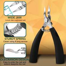 1 Piece Heavy Duty Stainless Steel Nail Clipper With Edge Trimmer And Embedded Foot Trimmer - Professional Grade Suitable For Thick Nails, Ergonomic Grip, Precision Blades, Durable Anti-Corrosion Design - Suitable For Home, Salon, Nail Art And Care Use, Nail Clipper Set, Beautician Scissors, Nail Salon Supplies, Cleaning Tools