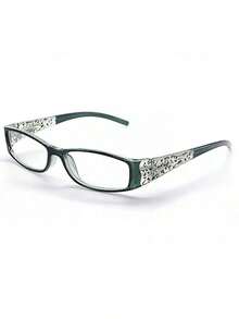 1pc Rectangular Rhinestone Flower Decorated Fashion Glasses, Suitable For Campus Outfits, Work And Everyday Wear - màu xanh lá - Xem 8