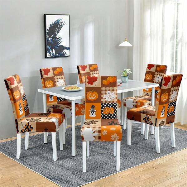 1/4/6 pièces Housses de chaise élastiques extensibles et mode antidérapantes. Housses de chaise imprimées numériquement pour la décoration de la maison, l'hôtel, le restaurant et les fêtes, la décoration de Thanksgiving, les vacances, texture confortable