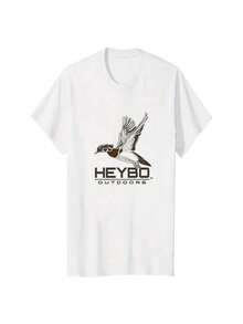 Retro Heybo Outdoors Camo Duck T-Shirt, Flying Mallard Graphic With Camouflage Background, Short Sleeve Hunting Tee For Waterfowl Hunters, Comfortable Fit For Hunters Menswear Top Sport Classic Fabric Soft Long - White - View 1