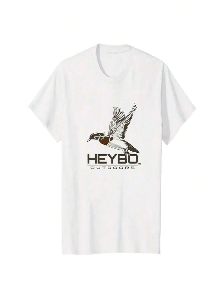 Retro Heybo Outdoors Camo Duck T-Shirt, Flying Mallard Graphic With Camouflage Background, Short Sleeve Hunting Tee For Waterfowl Hunters, Comfortable Fit For Hunters Menswear Top Sport Classic Fabric Soft Long - White - View 1