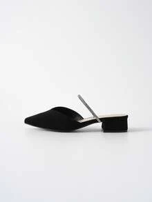 Women Pointed Toe Block Heel Backless Rhinestone French Slide Sandals, New Spring/Summer Winter Gifts - Black - View 3