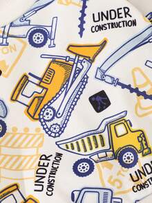 2 件套幼儿男童工程车印花长袖 T 恤和破洞牛仔裤套装，春秋季 - 白色 - 查看 5