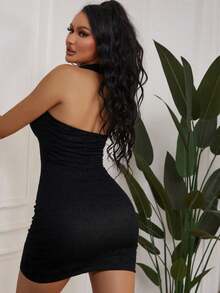 2025 Spring Women's Halter Neck Backless Slim Fit Dress Stylish European American Fashion Sexy Club Dress  Night Out Outfit - Negro - Ver 7