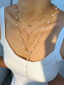 5-8 件复古优雅时尚嘻哈复古硬币水钻十字架蝴蝶玫瑰星心流苏长项链套装，个性化夸张独特多件分层 Y 型项链、颈链、毛衣链，适合女性、度假、派对、宴会、约会、礼物、日常穿着、四季百搭珠宝 - 彩色 - 查看 11