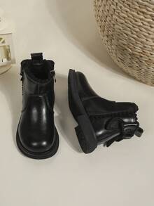 1 Pair Classic Simple Solid Color Bow Tie Cute Ankle Boots, Suitable For Boys And Girls, Autumn/Winter