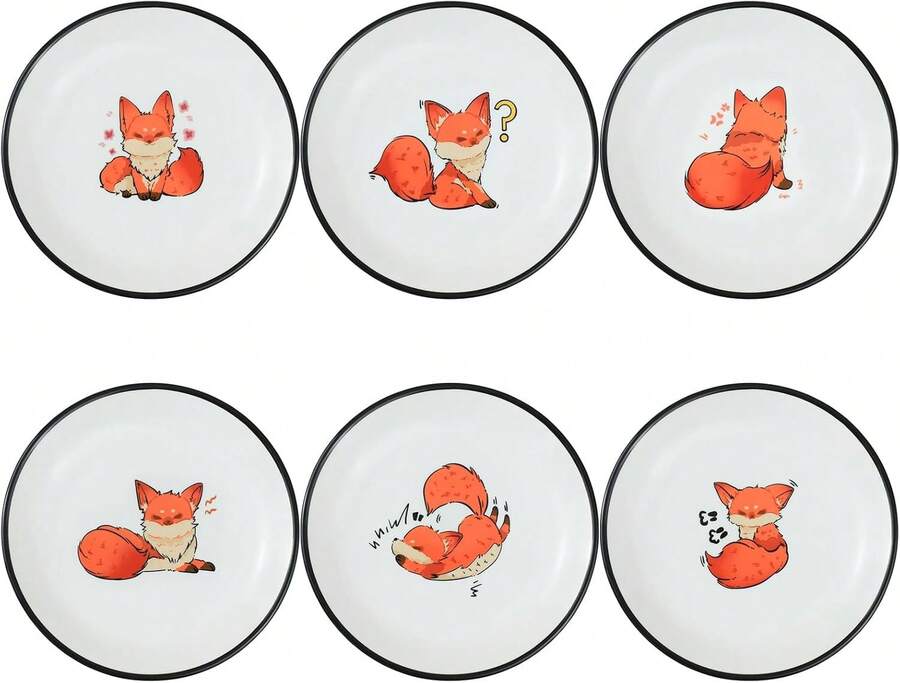 Super Cute Cartoon Animal Ceramic Sauce Dishes, Seasoning Dishes, Little Cat Dog Bird Feeding Bowls, Sushi Soy Dipping Bowls, Appetizer Plates, Dessert Plates, Set Of 6-Fox-5 Inch,18562366 - 珊瑚橙 - 查看 1