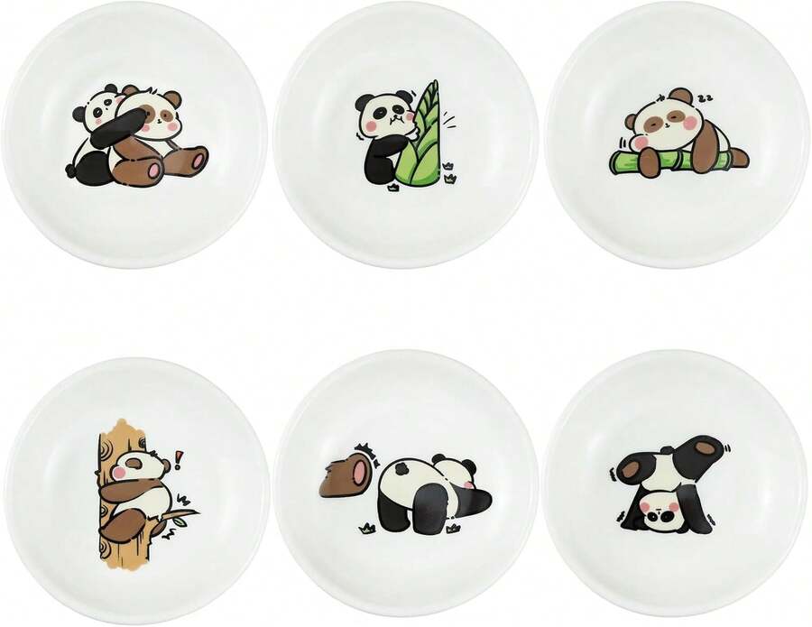 Super Cute Cartoon Panda Ceramic Sauce Dishes, Seasoning Dishes, Little Cat Dog Bird Feeding Bowls, Sushi Soy Dipping Bowls, Appetizer Plates, Dessert Plates-Panda-3.5 Inch, Set Of 6,18562373 - 黃色 - 查看 1