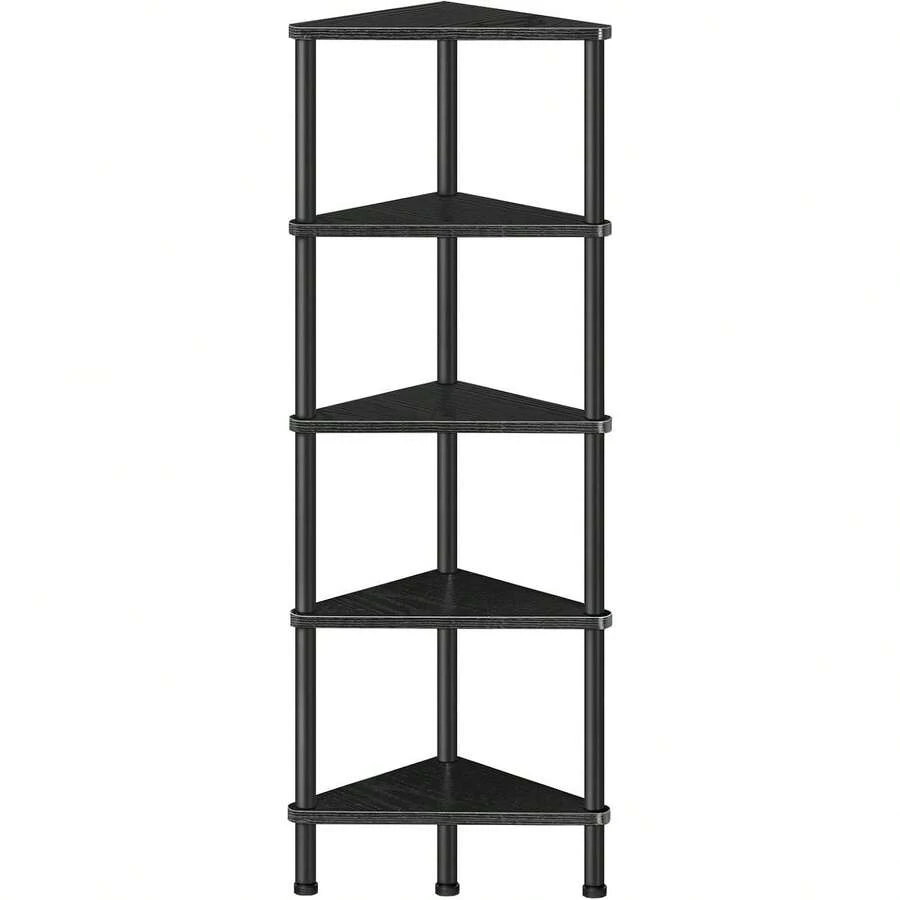 HOOBRO Scaffale Libreria ad Angolo, Scaffale a 5 Livelli, con Struttura Metallica in Stile Industriale, Organizzatore Espositore per Piante, per Piccolo Spazio, Nero EBK33CJ01