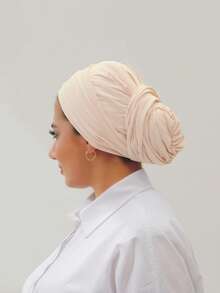 1件装女士经典纯色优雅单层即戴式垂褶头巾，时尚优雅长款垂褶头巾，防滑透气柔软莫代尔针织面料，适合日常瑜伽、运动、户外穿着。