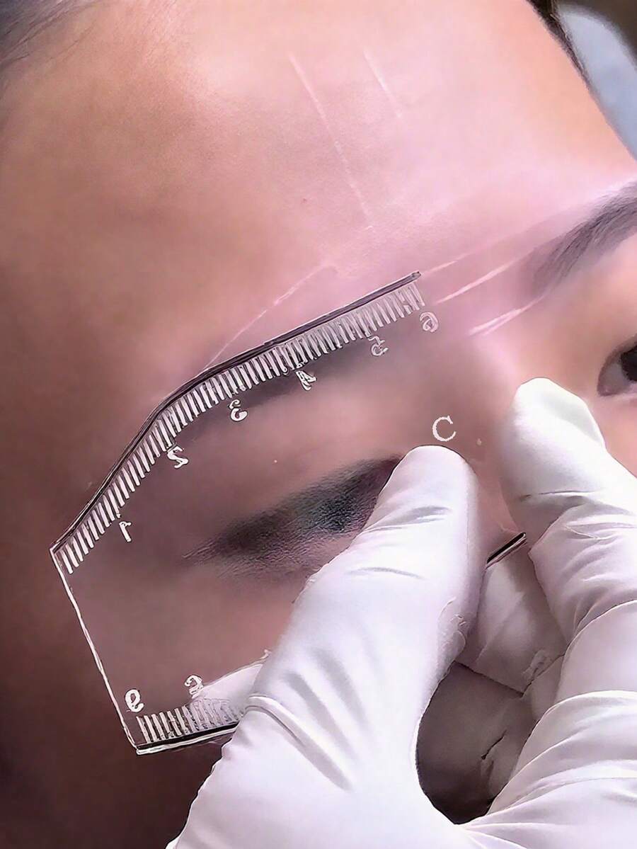 5pcs Eyebrow Stencils, Microblading Design Eyebrow Ruler, Transparent PVC Eyebrow Shaping Ruler, Eyebrow Measuring Tool, Export - Clear - View 1