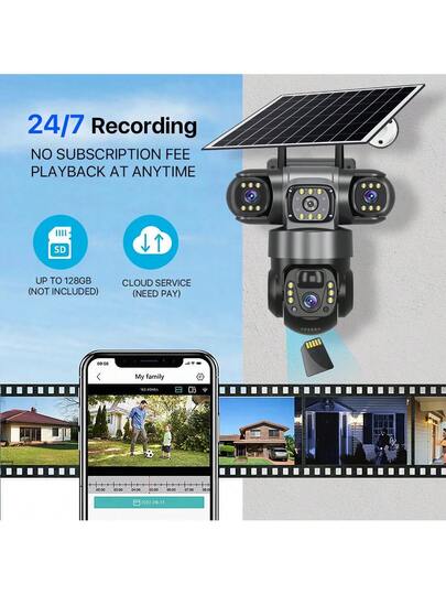 V380Pro Wireless Remote Camera, 2.4GHz WiFi Outdoor Solar Powered Surveillance 360° No Dead Angle View, 15MP HD, Dual Way Audio, Motion Tracking, Alarm Push, Outdoor, Sports Field, Ranch, Garden Other Monitoring, Built In Battery Pack, Panel Year Round Uninterrupted Operation view 11