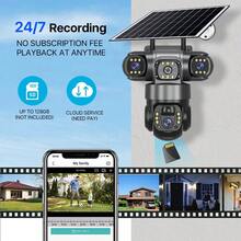 V380Pro Wireless Remote Camera, 2.4GHz WiFi Outdoor Solar Powered Surveillance Camera, 360° No-Dead-Angle View, 15MP HD, Dual-Way Audio, Motion Tracking, Alarm Push, Suitable For Outdoor, Sports Field, Ranch, Garden And Other Wireless Monitoring, Built-In Battery Pack, Solar Panel Powered For Year-Round Uninterrupted Operation