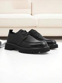 2025 Spring & Autumn New Arrival Men's Business Casual Black Leather Shoes, Thick Sole Elevator Shoes
