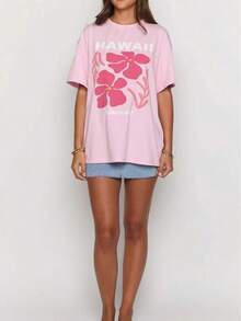 Women's Teens Oversized Graphic Tee Shirts Y2k Short Sleeve Floral Aesthetic Tshirt Top Summer Cute Preppy Clothes-For Women, Holiday, Vacation - 查看 7