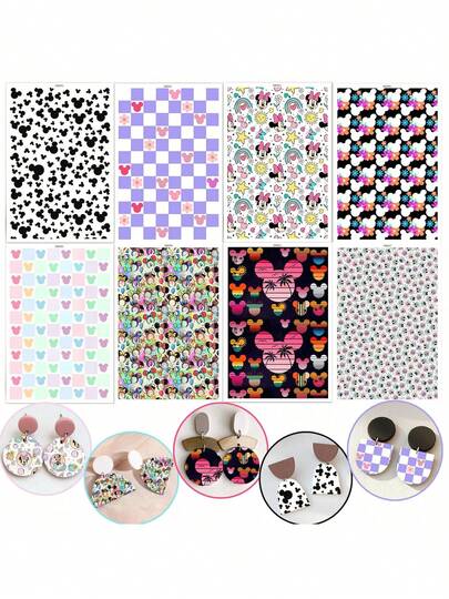 ورقة نقل طين واحدة بتصميم فأر اليقطين والبط، أوراق نقل لتصميم المجوهرات والأقراط المصنوعة من طين البوليمر