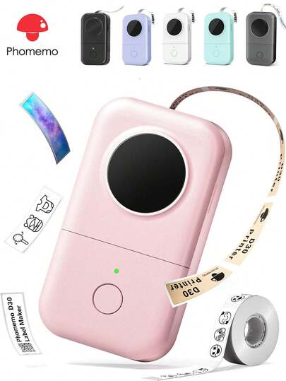 Phomemo 1 etikettskrivare med 1 rulle 12x40 mm (0,47 x 1,57 tum) vit termisk etikettejp - D30 bärbar trådlös etikettskrivare, handhållen, termisk skrivare utan bläck, 203 dpi högupplöst utskrift, stöder 6/12/14/15 mm (0,24 tum/0,47 tum/0,55 tum/0,59 tum) termiska etiketter, laddningsbar etikettskrivare med inbyggt 1200 mAh hållbart batteri.