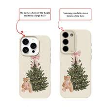 1pc TPU Material Cute Pink Bow Christmas Tree & Teddy Bear Pattern Phone Case Suitable For IPhone