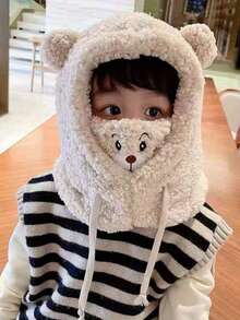 1 Cartoon Bear Plush Hat, Parent-Child With Scarf And Mask, 3-In-1 Fleece Earmuffs, Soft Double Layer, Elastic Drawstring Closure, 100% Polyester, Hand Wash, Lightweight And Suitable For Autumn And Winter Seasons, Daily Wear On Christmas - Multicolor - View 14