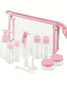 1 Set Transparent Leak-Proof Travel Toiletry Dispenser Bottles, Refillable Lotion Shampoo Cream Liquid Soap Containers, Back To School, Holiday Travel, Business Trip, Camping Dorm Storage Travel Accessories - Pink - View 1