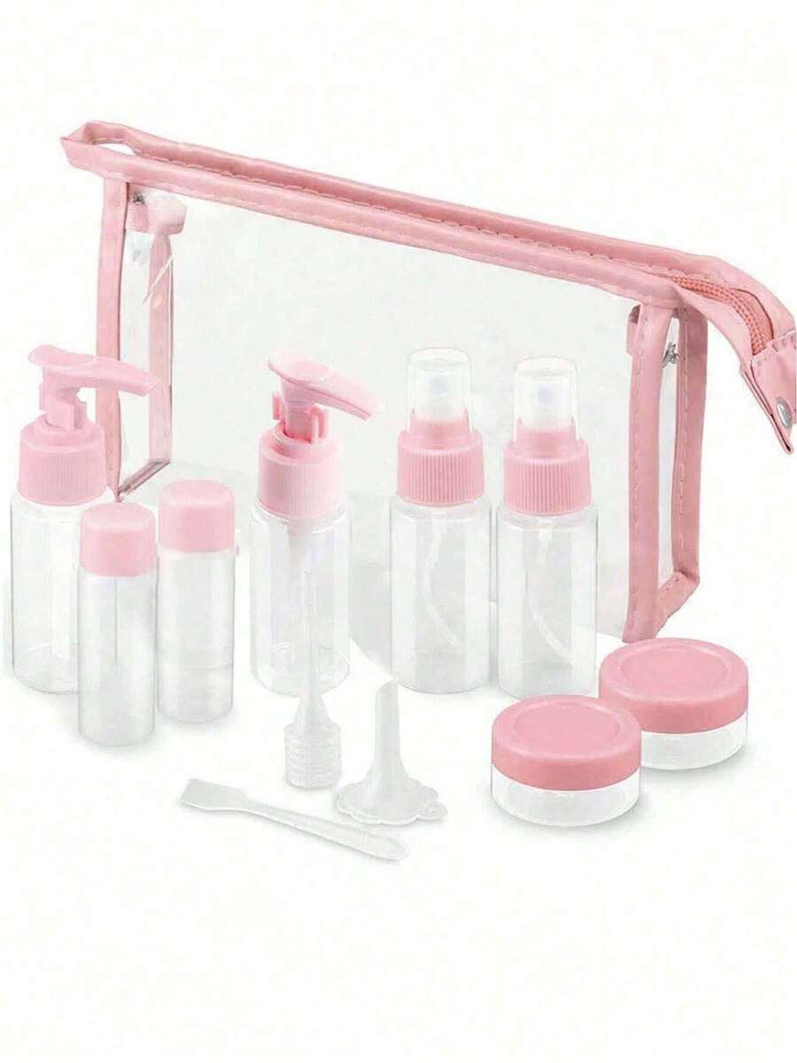 1 Set Transparent Leak-Proof Travel Toiletry Dispenser Bottles, Refillable Lotion Shampoo Cream Liquid Soap Containers, Back To School, Holiday Travel, Business Trip, Camping Dorm Storage Travel Accessories - Pink - View 1