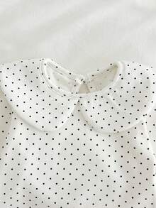 Baby Girl Polka Dot Print Cute Peter Pan Collar Long Sleeve Bodysuit - Black - View 4