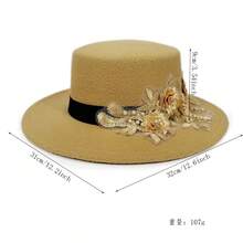 Womens Fedora Hat Stylish Elegant Decorative Flower Panama Hat Wide Flat Brim Jazz Cap - 粉色 - 查看 7
