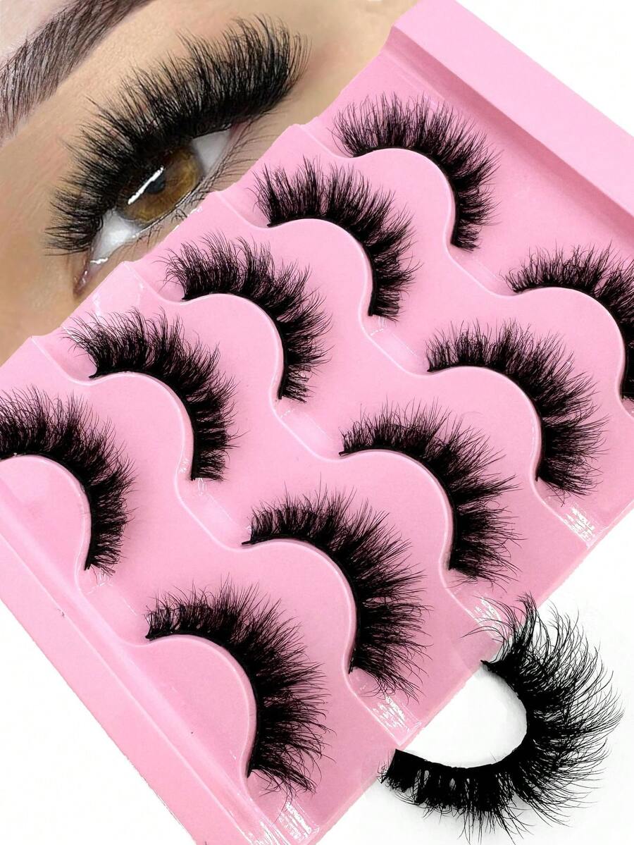 5Pairs/Pack Natural Thick Fluffy Volume False Eyelashes Dramatic Messy Mink Lashes Wispy Long 8D Volume Lasting Wispy False Eyelash Strips Foxy Eye Lifting Look Extension Full Eyelash Strip To Lengthen And Volumize The Outer Corner Of Your Eye Strip Lashes,Lashes,Eyelashes,Fake Lashes