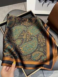 1 件复古风格真丝腰果印花围巾 - 多功能时尚配饰、头带和情侣围巾 - 彩色 - 查看 2