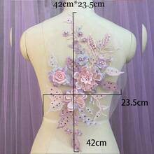 1pc Pink & Blue 3D Floral Embroidered Patch, Beaded Sewing Accessory For DIY Clothing Decoration - Multicolor - View 2