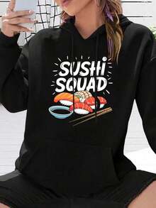 Sushi Lover Sushi Squad, Japanese Food Lover Sushi Making Hooded Sweatshirt Unisex Casual Pullover Hoodie, Soft Warm Sweatshirt, Fall Winter Outfit - Black - View 1