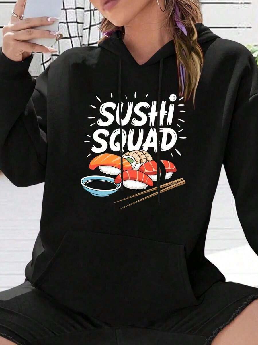Sushi Lover Sushi Squad, Japanese Food Lover Sushi Making Hooded Sweatshirt Unisex Casual Pullover Hoodie, Soft Warm Sweatshirt, Fall Winter Outfit - Black - View 1