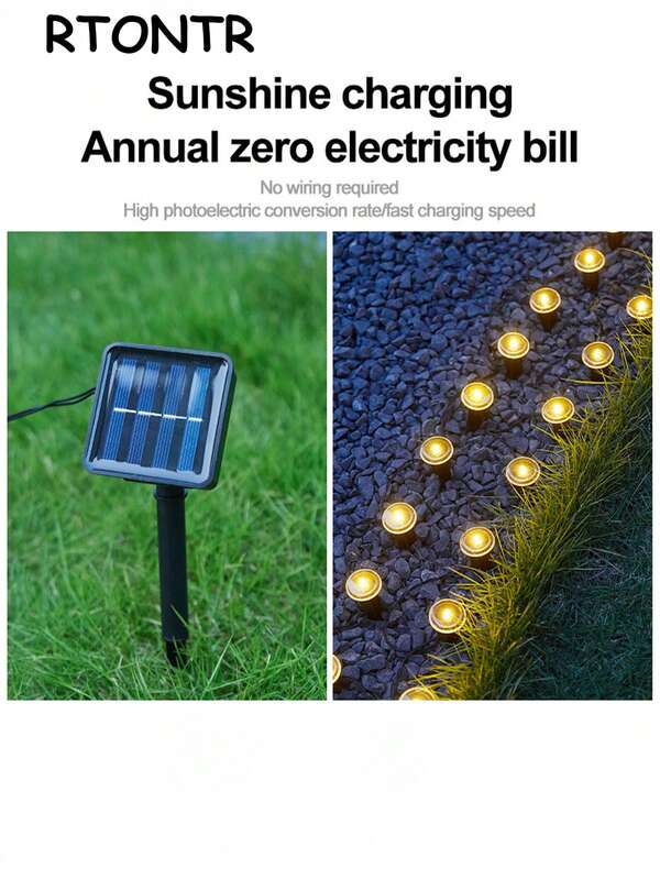 RTONTR 1 pieza 5M30 Luz guía LED solar para exteriores, enchufable, IP65 a prueba de agua, para uso en fiestas, jardines, patios y plazas (Luz cálida/Luz blanca)