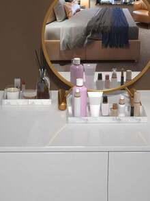 浴室托盘大理石板，2 件托盘浴室托盘大理石托盘硅胶制成，白色大理石纹理，适用于浴室、浴缸厨房水槽和浴室硅胶托盘 - 彩色 - 查看 7