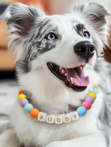 1 pièce Colliers pour animaux de compagnie personnalisés avec perles, colliers d'identification personnalisés pour chat, chien, chiot, à la mode, simple, mignon, élégant, coloré et unique, nom/ID de chien personnalisé, pour les amateurs d'animaux de compagnie, anniversaire d'animal de compagnie, anniversaire, pendaison de crémaillère, accessoire photo, esthétique, prêt à offrir - Multicolore - Voir 3
