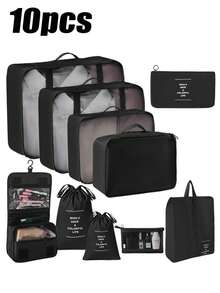 7/8/9/10pcs Travel Packing Cubes, Compression Organizer Bags, Luggage Organizer, Clothing Storage Bags Set, Includes: Cosmetic Bag, Waterproof Multi-Function Organizer, Garment Bag, Holiday Travel Essentials, Shoe Bag, Foldable Storage Box, Collapsible Underwear & Socks Organizer, Travel Packing Cubes, Luggage Organizer