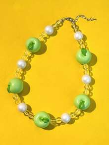 1pc Pineapple, Strawberry, Apple Beaded Pendant Colorful Necklace, Fashion Necklace Accessory, Holiday Gift