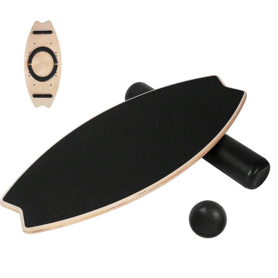 Tabla de equilibrio de madera para interiores, patineta, tabla de surf para interiores, tabla de equilibrio, tabla de equilibrio, entrenamiento de equilibrio - Negro - Ver 1