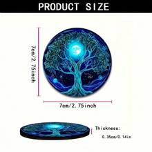 Tree Of Life Car Coaster-Set Of 2, Blue Glowing Tree Design Rubber Coasters, Washable Car Accessories, Car Cup Holder-Spiritual Lake View Home Decoration