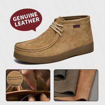 urtesico Men's Mid-Top Premium Genuine Leather Handcrafted Stitched Casual Boots, Soft & Thick Leather Upper, Durable Workwear Shoes, Classic Retro Style Design, Suitable For Work And Everyday Wear