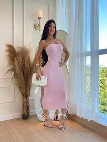 Women's Plain Dress, Spring Summer, Braided Back, High Quality Modal Yarn, Summer 2026 - 淺粉色 - 查看 1