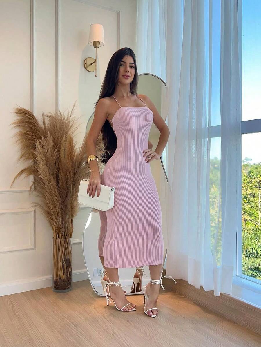 Women's Plain Dress, Spring Summer, Braided Back, High Quality Modal Yarn, Summer 2026 - 淺粉色 - 查看 1