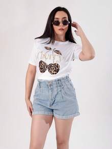 Blusa Blanca con Estampado de Cereza Animal Print – Camiseta Casual Juvenil con Diseño Chic - Blanco - Ver 7