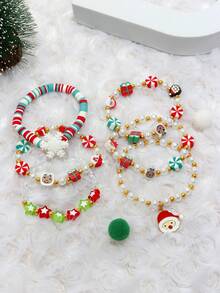 3pcs/6pcs Girls' Snowflake, Santa Claus, Star Shaped Polymer Clay Beaded Charm Bracelet, Suitable For Christmas Party, Best Friends, Sisters, Assorted Polymer Clay - Multicolor - View 5