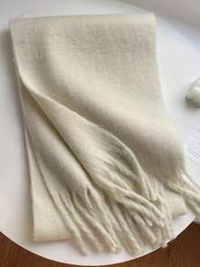 1pc Thick Macaroon Solid Color Fluffy Tassel Coffee Warm Scarf, Autumn/Winter Fashion Cold-Proof Couple Shawl, Soft & Comfortable Blanket Scarf, Suitable For Daily Wear