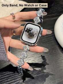 1pc Silver Gemstone & Glitter Jewelry Crystal Diamond Encrusted Gold Metal Frame Watch Bands, Compatible With Ultra3 2 1 SE S10 S9 S8 S7 S6 S5 S4 S3 S2 S1, Fashionable & Elegant, Suitable For 38mm 40mm 41mm 42mm 44mm 45mm 46mm 49mm Smart Watches Women - Silver - View 5